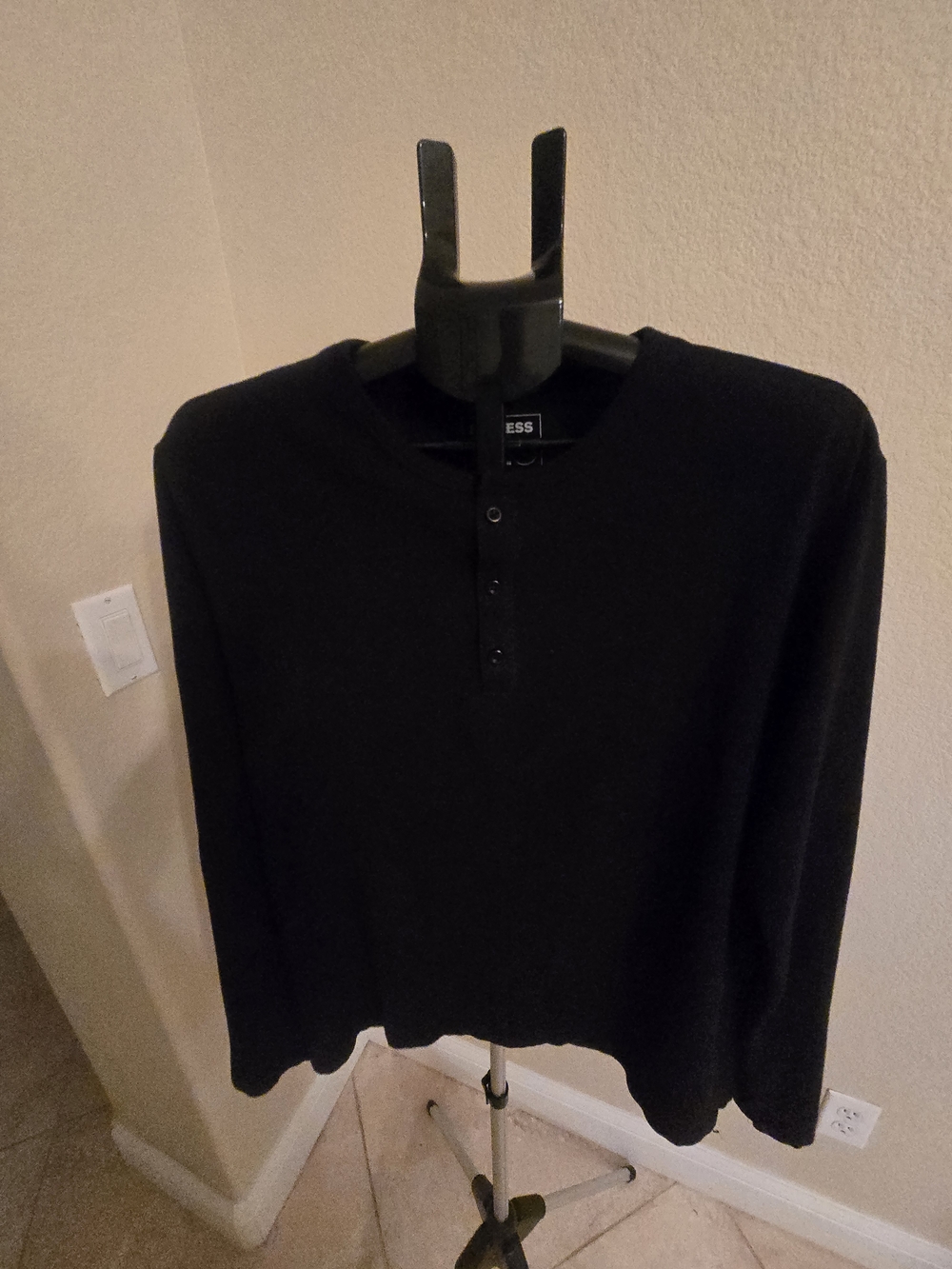 Express Men's Black Long-Sleeve Henley Shirt